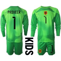 Nizozemska Remko Pasveer #1 Golmanski Domaci Dres za djecu SP 2022 Dugi Rukav (+ Kratke hlače)